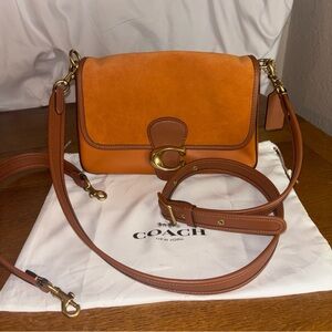 Coach C5262 Smooth Leather and Suede Soft Tabby Shoulder Bag 2 Straps Amber